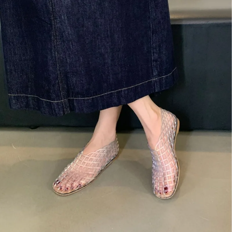 

Сандалии-желе женские с кристаллами, Нескользящие босоножки с перфорацией, Повседневная легкая пляжная обувь на плоской подошве, гладиаторы, лето