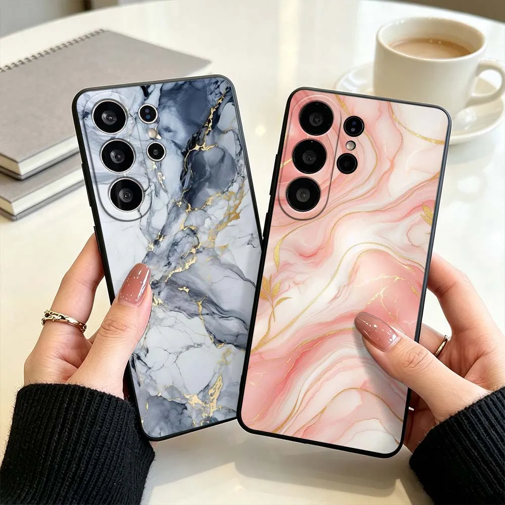 Marble Texture Art For Samsung Galaxy S26 S25 S24 S23 S22 S21 S10 FE Plus Edge Ultra Black Phone Case Cover