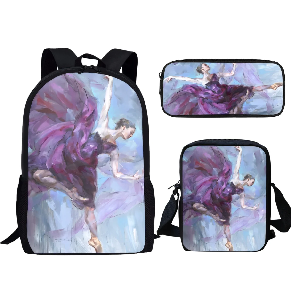 

Ballet Oil Painting Designer School Bags Art Dance Student Girl Kindergarten High Quality Backpack Lunch Satchel Pencil Case 3pc