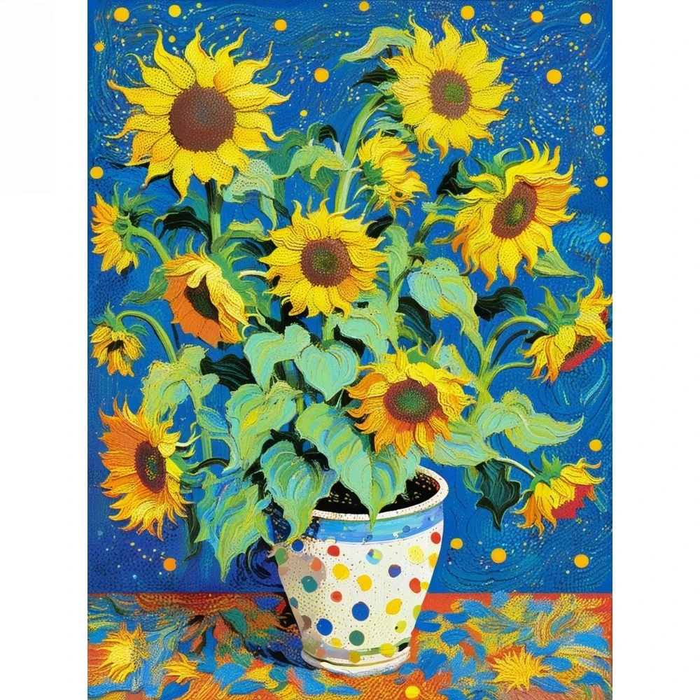 Diamond Painting Starry Sky Blue Bottom Wave Point Flower Pot Sunflower Mosaic Handmade Art Exquisite Creative Gift Home Decor