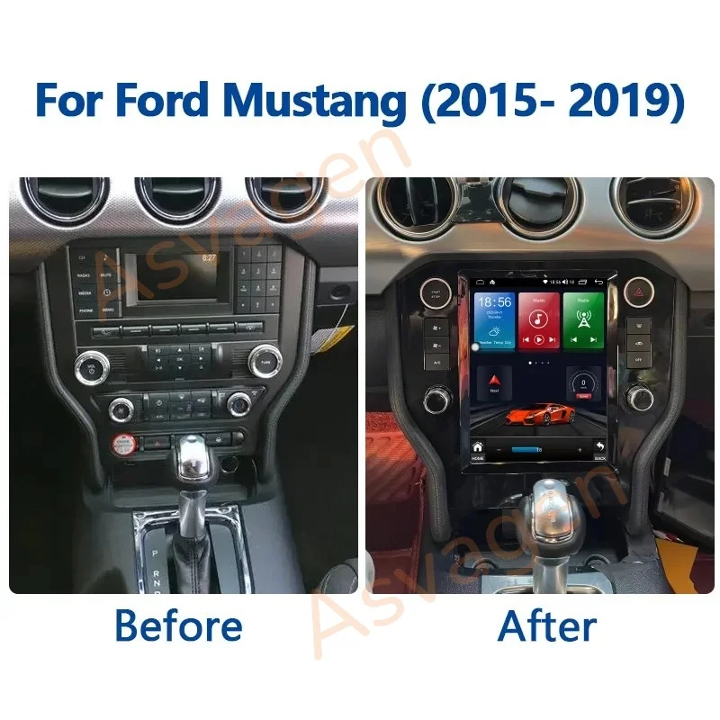 Large Touch Screen Android 14 Car Radio GPS Navi DSP Wireless CarPlay BT 8GB+256GB Multimedia Unit For Ford Mustang 2015-2019