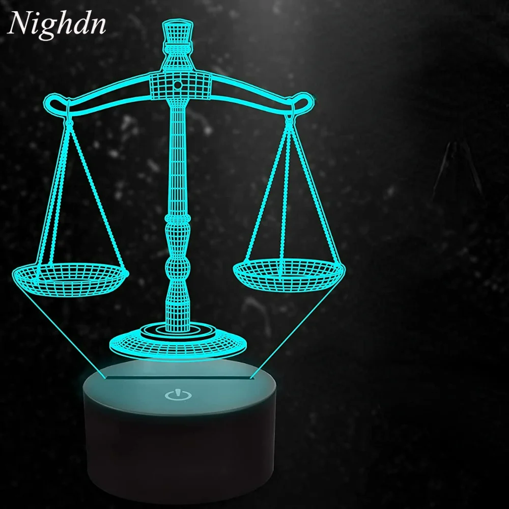 Gift for Lawyer Legal Balance LED Night Light 7 Color Changing USB Table Lamp Bedroom Decoration Nightlight Child