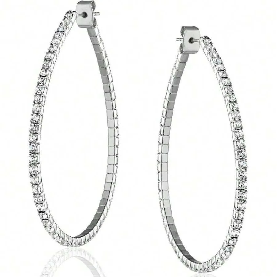 

Simulated Diamond Teardrop Hoop Earrings For Women - Gold Or Silver Rhinestone Hoops, Hypoallergenic And For Sensitive Ears, 45