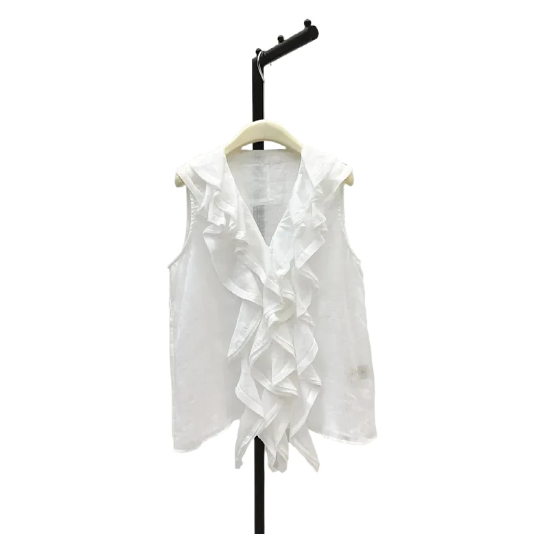 2026ss summer luxury new women's casual high quality ruffles 100% linen tank tops female chic vest camis
