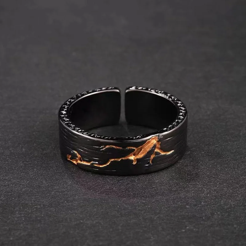 1Pc Personlity Adjustable Ring Male Silver Jewelry Opening Size Popular Gold Black Collision Lava Ring For Men Anniversaty Gift