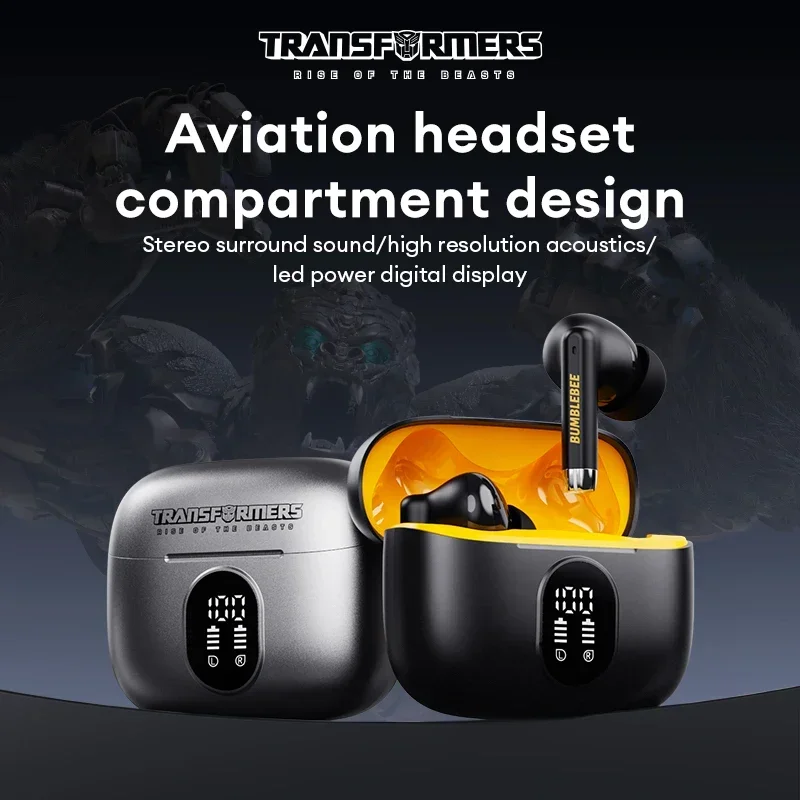 

TRANSFORMERS TF-T50 Bumblebee Wireless Earphones Bluetooth 5.4 LED Digital Display HiFi Music Earbuds Low Latency Game Headphone