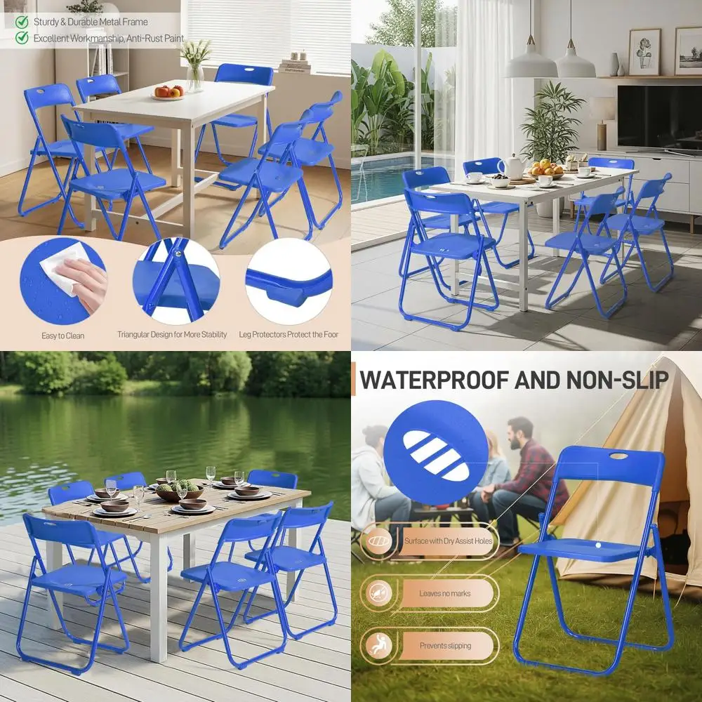 

6-Pack Folding Chairs, 300lbs Capacity, Lightweight Plastic with Metal Frame, Ideal for Indoor and Outdoor Events, Blue