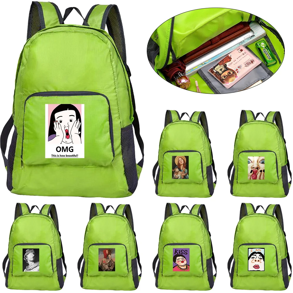 

New Funny Pattern Printing Folding Hiking Bag Ultra-light Outdoor Cycling Travel Backpack Portable Folding Backpack