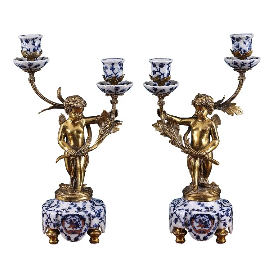 &c European American Home Restaurant Fireplace Home Decoration Ceramic Angel Two Arms Candlestick Holder
