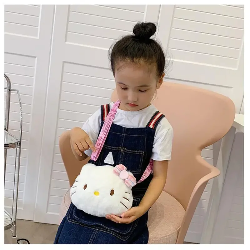 

Sanrio Hello Kitty Plush Shoulder Bag Cute Cartoon KT Cat Kawaii Messenger Bag Fashion Charm Children's Backpack Holiday Gifts