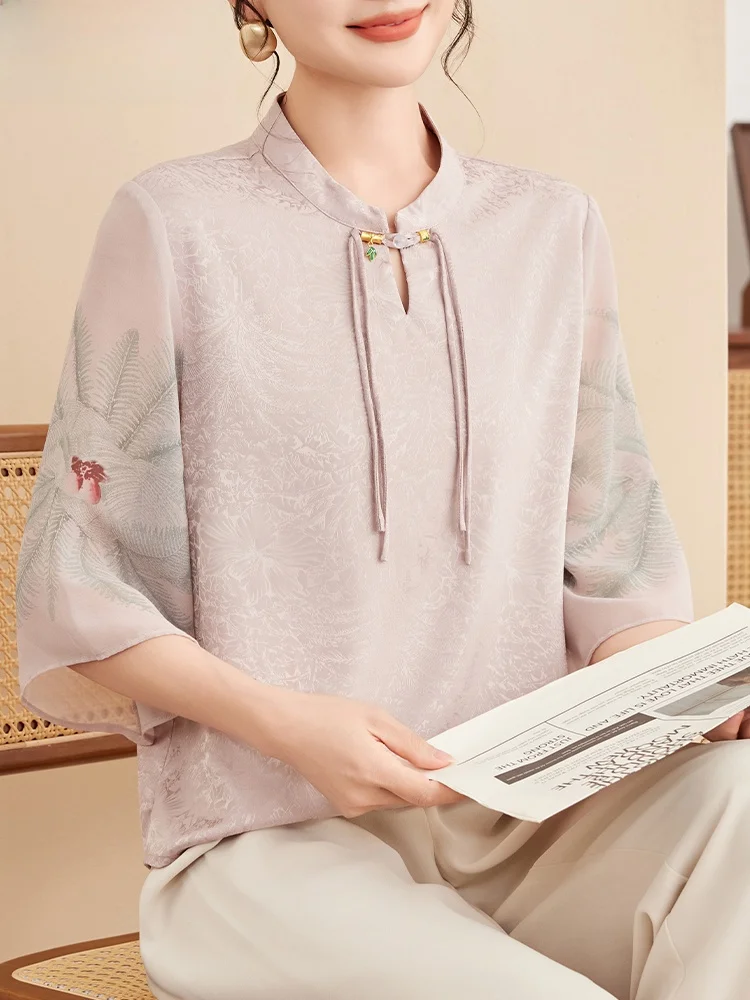 

Новый китайский летний комплект: модный топ с коротким рукавом для женщин среднего возраста, весенне-осенний комплект