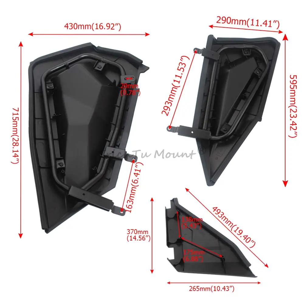 Utv Front/Rear Lower Half Doors With Metal Frame Kit Compatible With Polaris Rzr 2014-2023 4-Seat Off-Road Accessory Matte Black