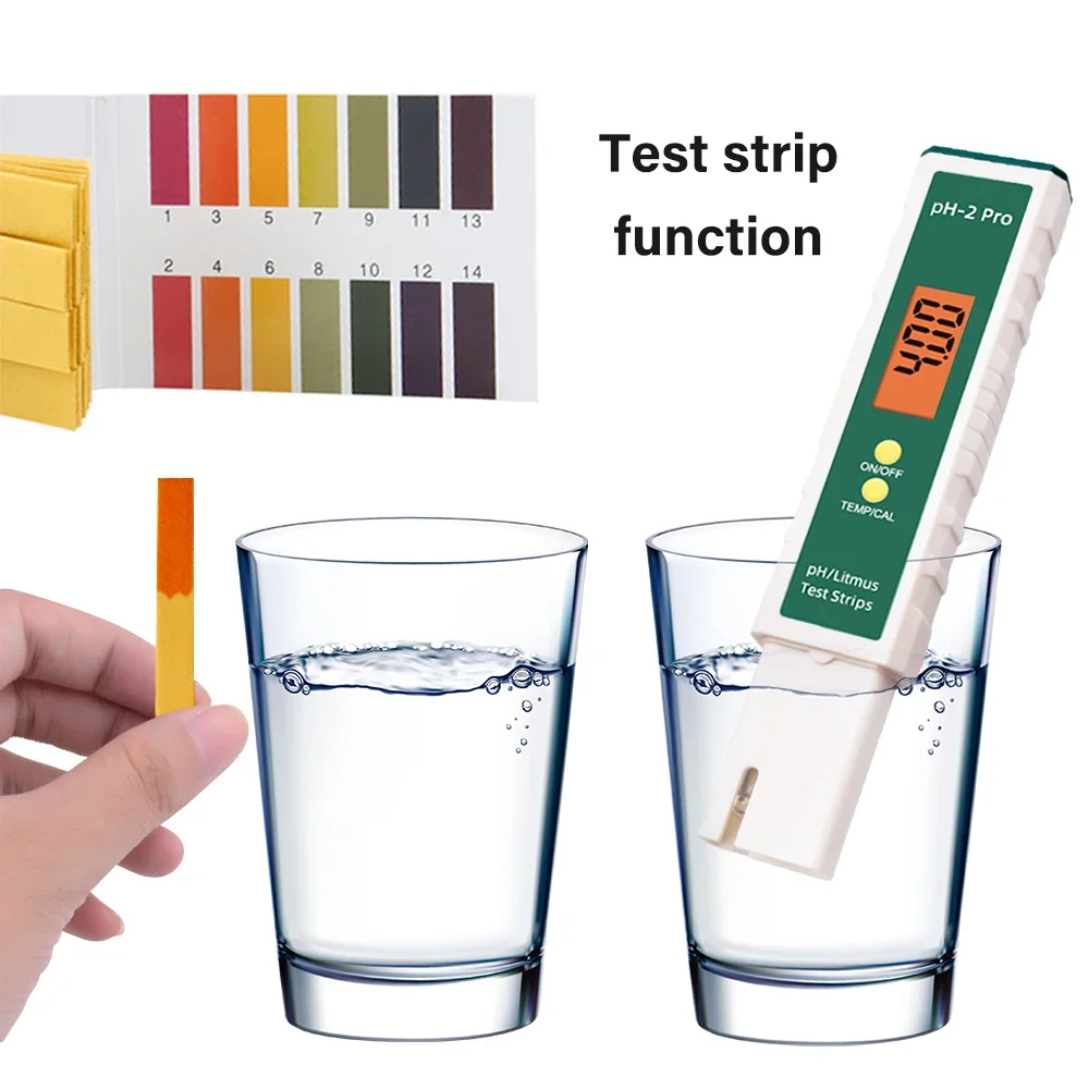 PH-2 Pro Digital Lab PH Meter Tester Pen Water 0.01 PH Test -2.00-16.00 Litmus Strips Backlight Aquarium Hydroponic Measurement