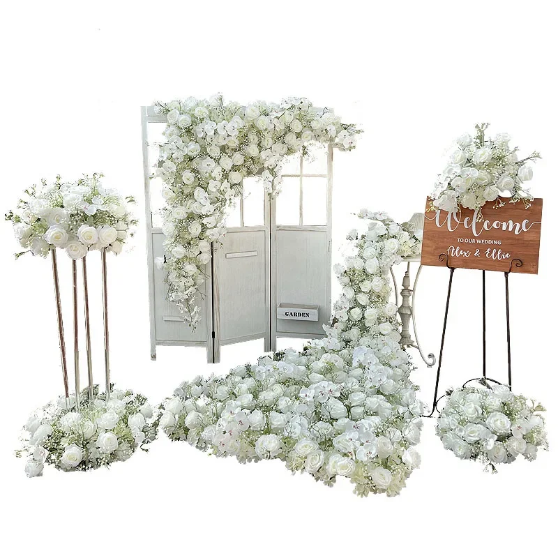 Luxury Babysbreath Rose Artificial Flower Wedding Decoration Runners Flower Row Floral Arrangement Table Centerpiece Flower Ball