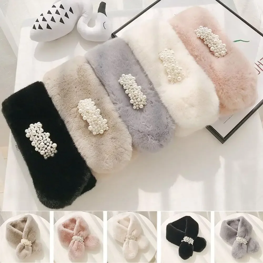 

Elegant Winter Warm Faux Rabbit Fur Plush Solid Color Neck Warmer Neckerchief Wrap Cross Scarf