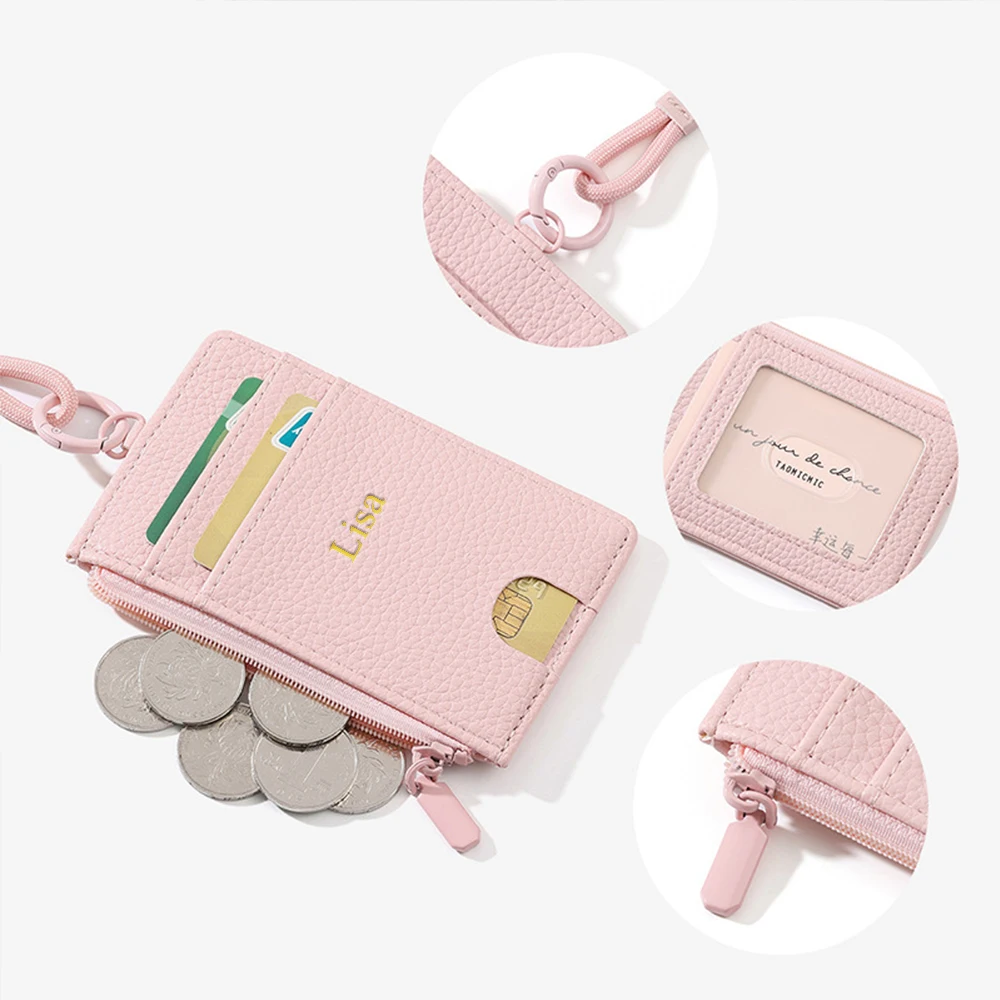 Customized Name Fashionable Necklace Lady's Card Bag PU Leather Work ID Badge Access Card Cover Card