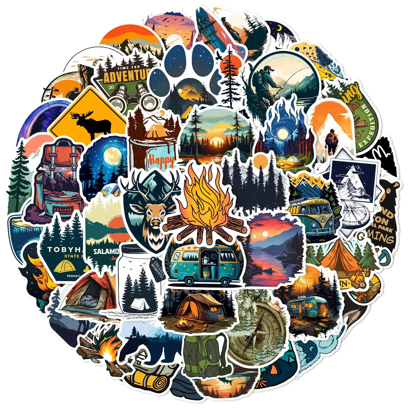 50PCS Outdoor camping Stickers Travel Graffiti Nature Scenery Cartoon Decals Fridge Laptop Phone Guitar Bike Skateboard Toys