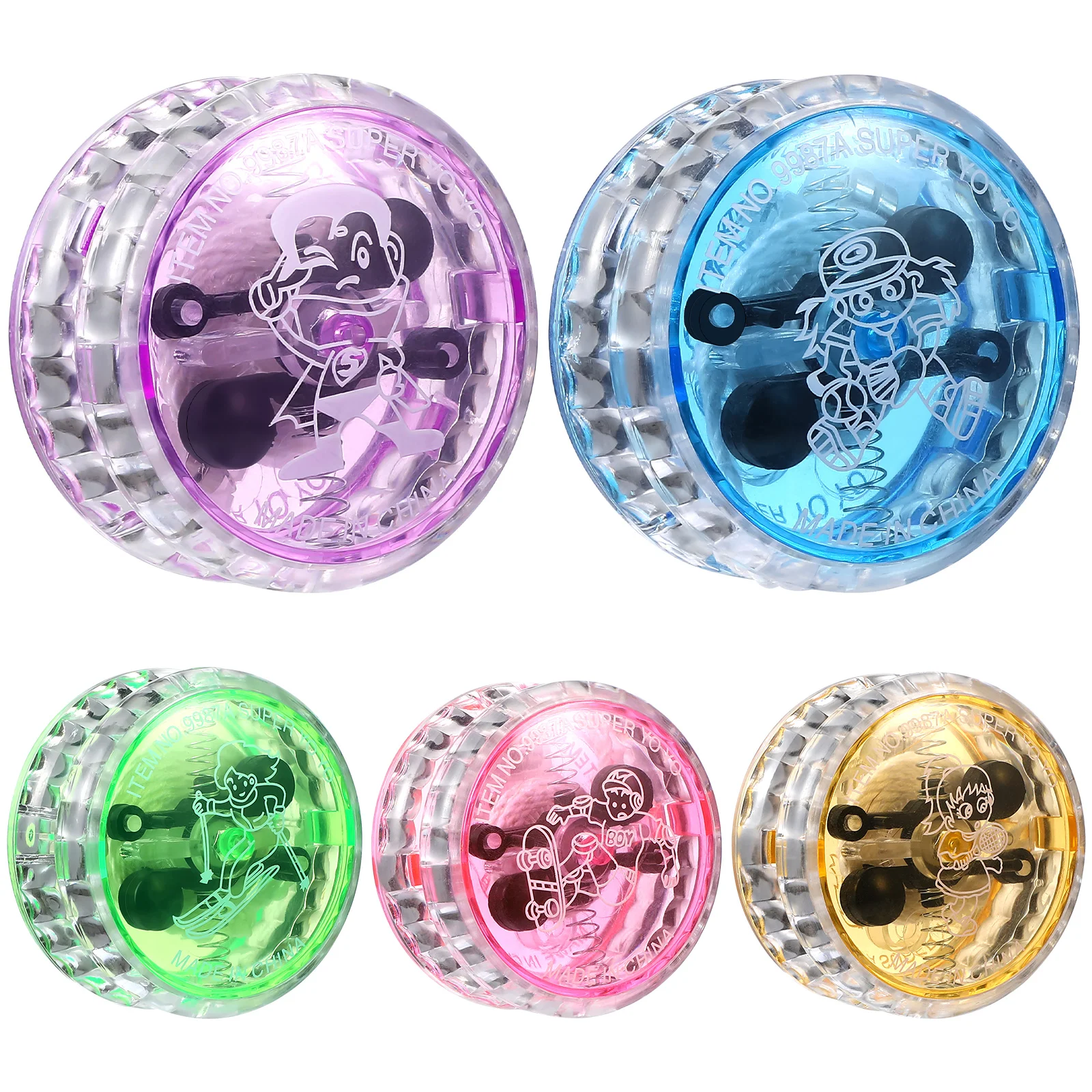 IkLight-Jouets colorés Shoous Yo-yo pour enfants, intérieur de maire en plastique, clignotant, réactif, 5 pièces