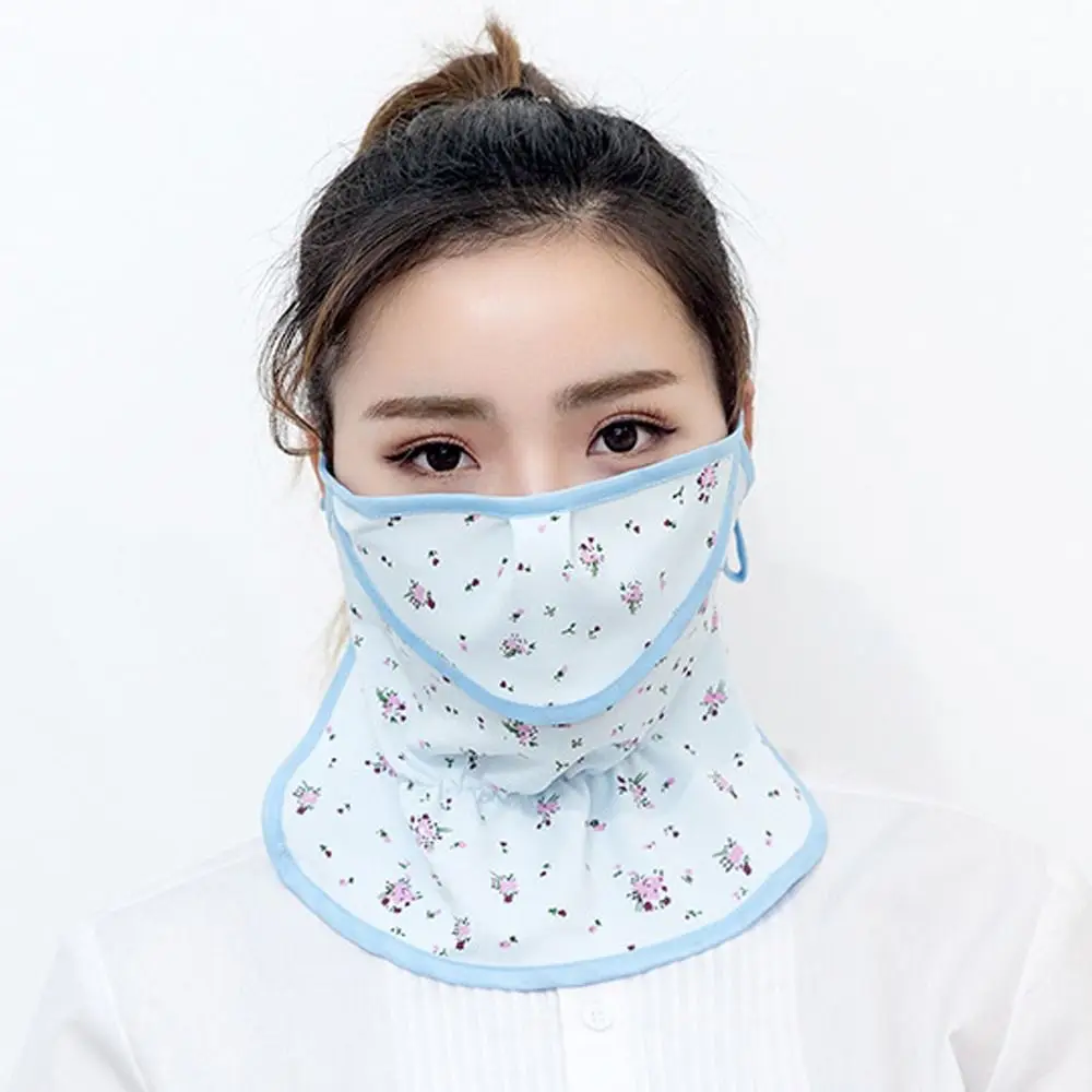 Flower Sunscreen Face Veil Outdoor Face Gini With Neck Flap Summer Ice Silk Face Mask Cycling Veil Anti-UV