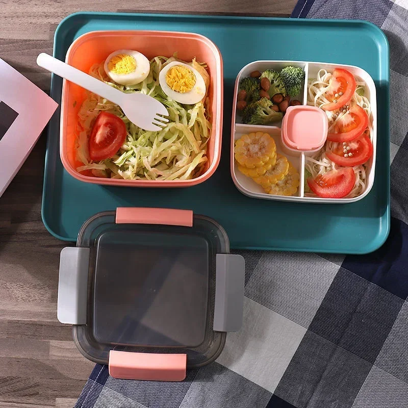 1100ml 1500ml Portable Lunch Box Container 2 Layer Grid Salad Bowl Bento Boxes Salad Bowls Lunch Box Lunch Container for Food