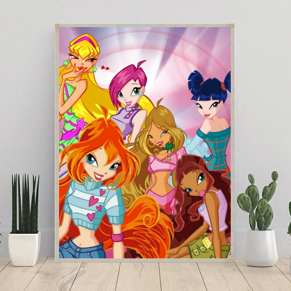 Winx Club Anime 5D DIY AB Diamond Painting Mosaic Cartoon Cross Stitch Embroidery Handmade Rhinestones Home Decor Kids Gift