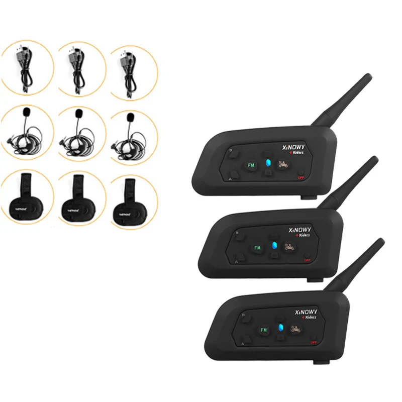 XiNOWy 3PCS V4C 1200M Intercom Full Duplex 3 Way Football Coach Judger Earhook Earphone Referee Communication System Interphone