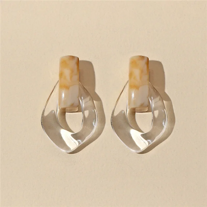 2024 New Jewelry Trendy Transparent Resin Hoop Earrings for Women Girls Geometric Irregular Metal Acrylic Earrings Party image 6