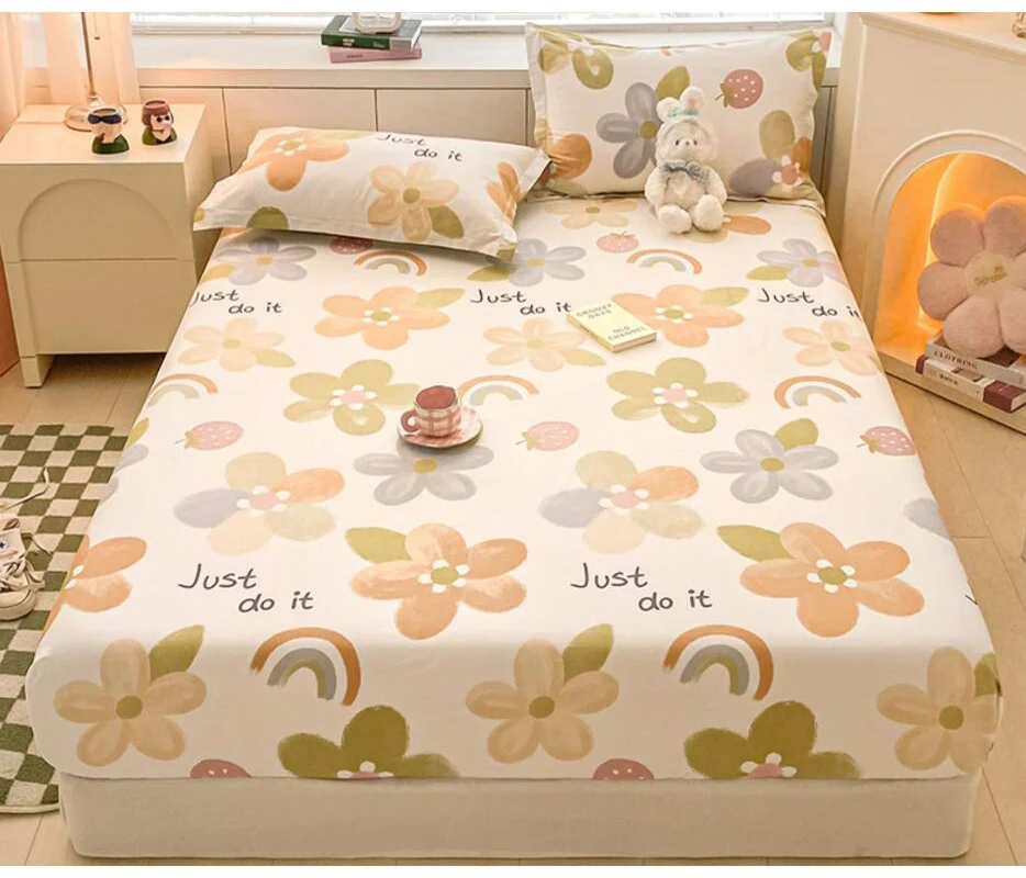 Cartoon Boys Girls Fitted Bed Sheet with Elastic Band Mattress Protection Cover with 2 Pcs Pillowcases 100% Cotton 16 sizes