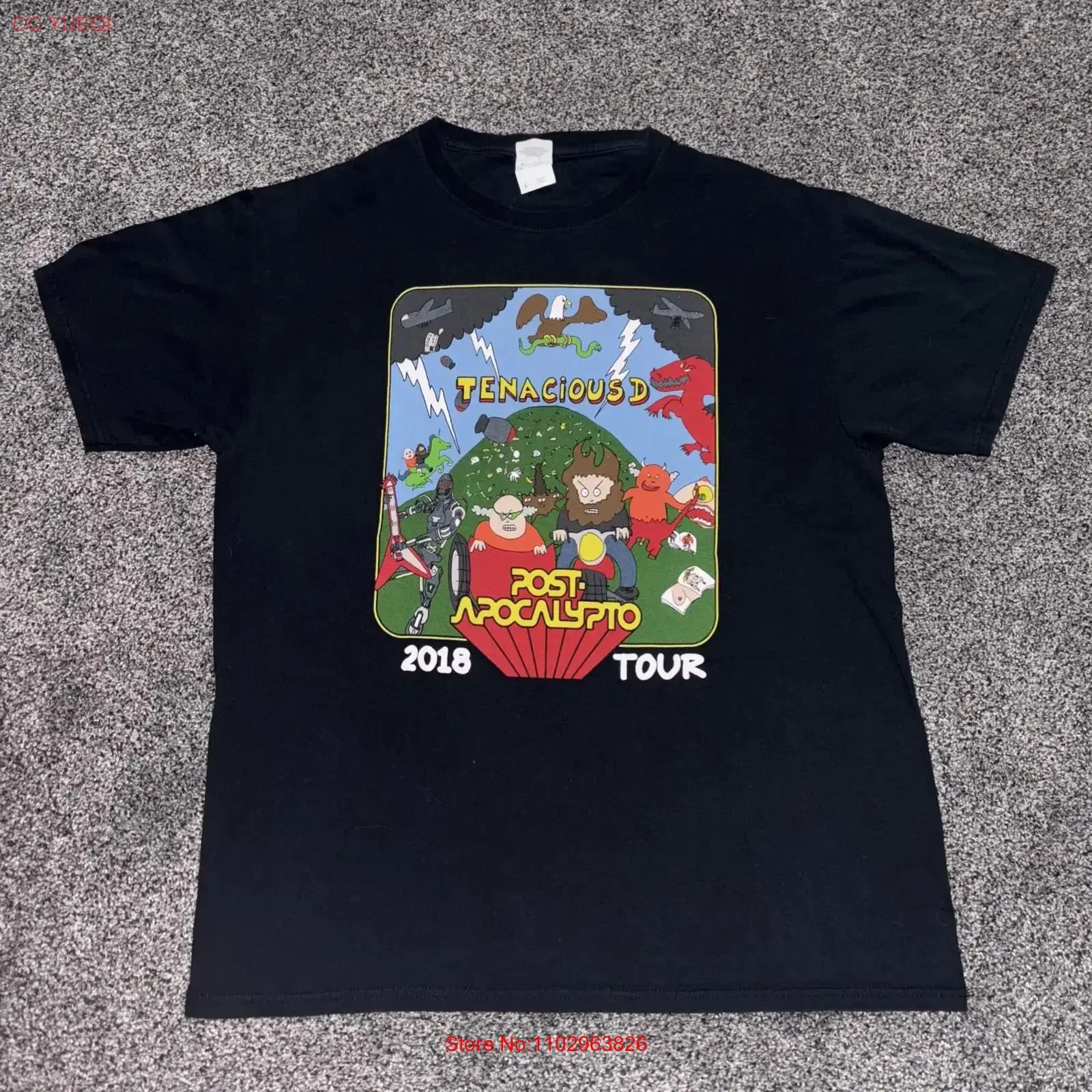 T-shirt Tenacious D Post Apocalypto Tour 2018, Jack Black, taille L, vintage, légèrement délavé, unisexe, vêtements de créateur, extensible