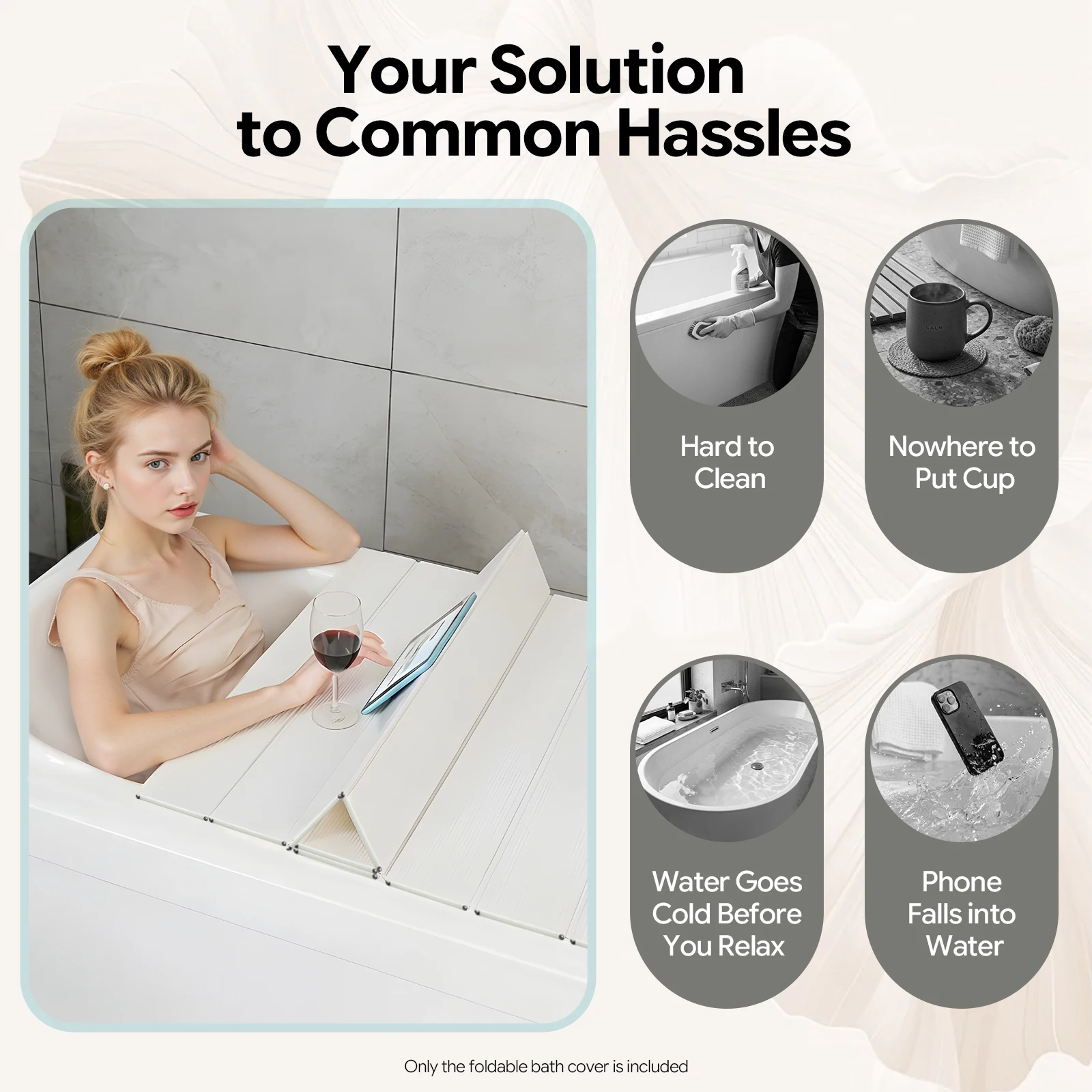 80*160cm White Wood Grain PVC Bathtub Cover Foldable Insulation Bathtub Board Waterproof Dustproof Bath Tray For Home Bathroom Spa