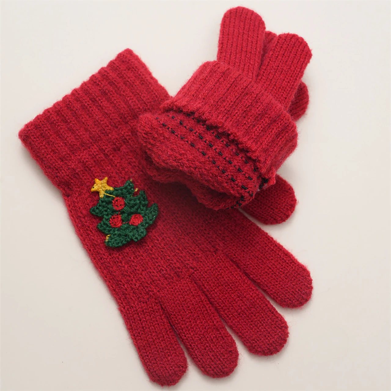 Weihnachtshandschuhe für Kinder, Winter, warm, für Kinder, mit geteilten Fingern, einfarbig, Wollstrickhandschuhe, kältebeständig, Baby-Fäustlinge, 2–8 Jahre