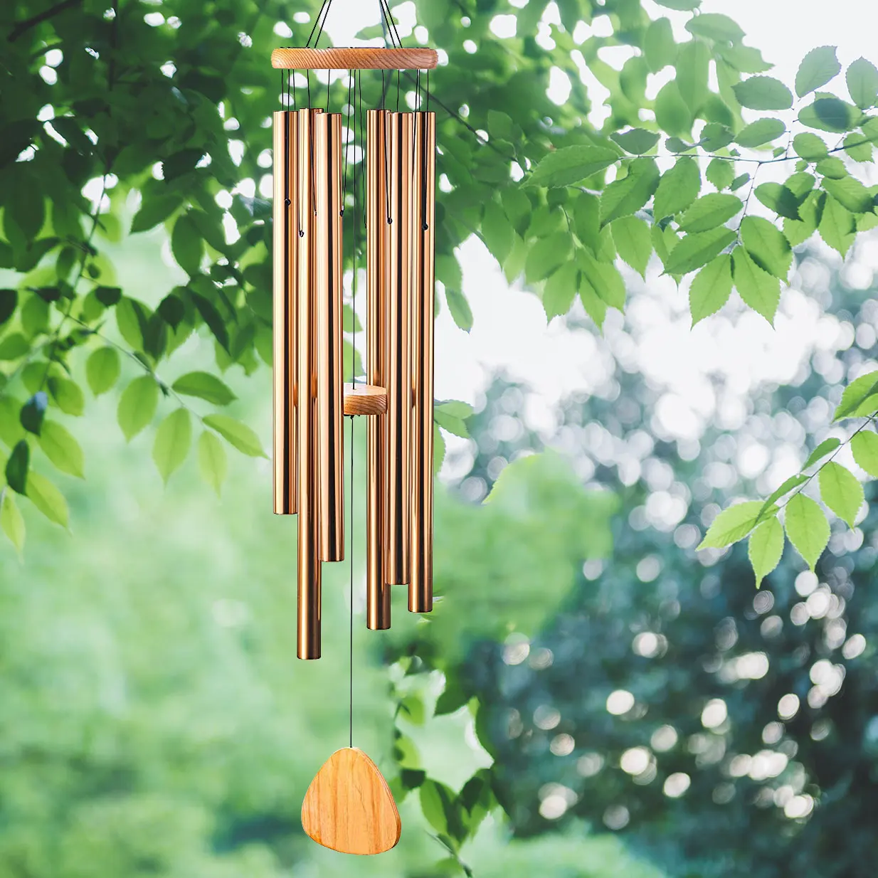 

Custom LOGO Copper & Stainless Steel Wind Chimes With Gold Music Outdoor Memorial Wind Chimes for Patio Garden Decoration