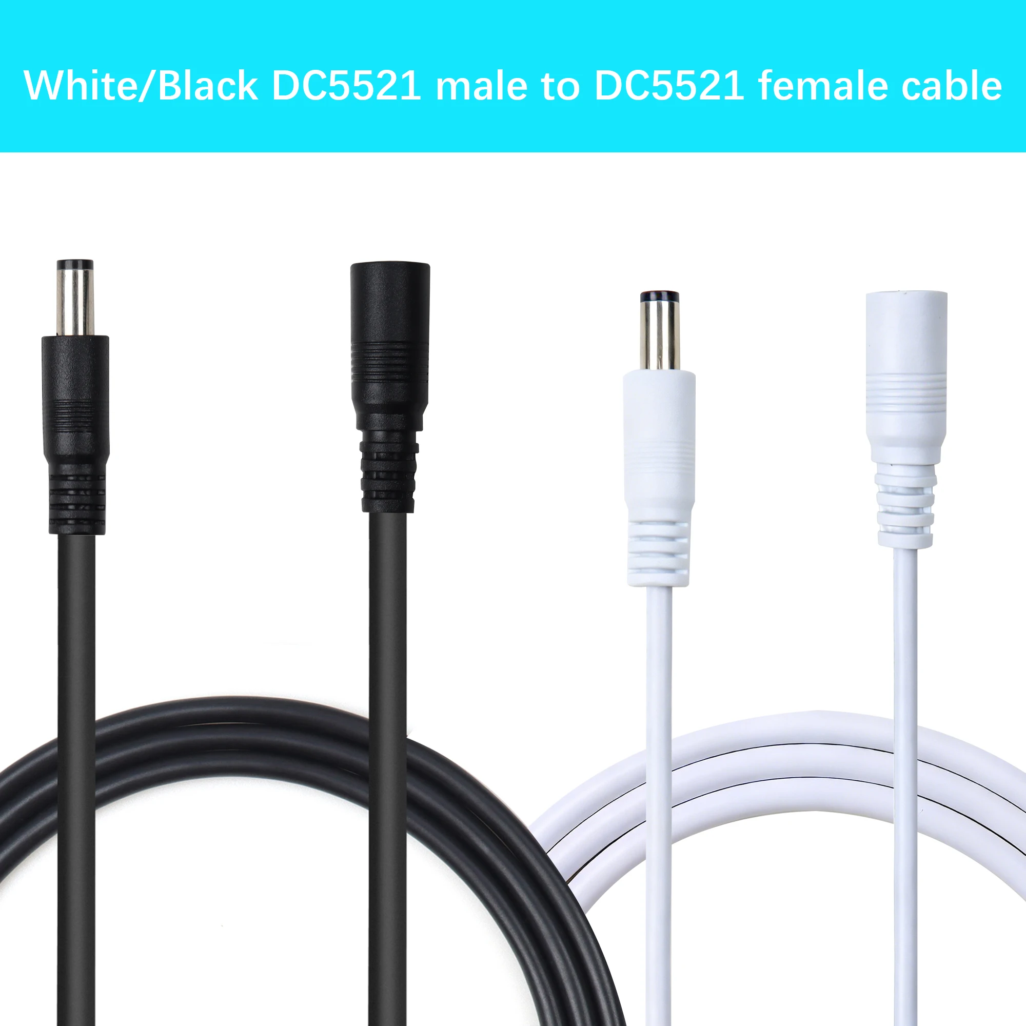 

【LANO】White/Black DC Power Extension Cable DC5521 male to female Wire 1m For LED Strip Camera routers Camera monitoring equipm