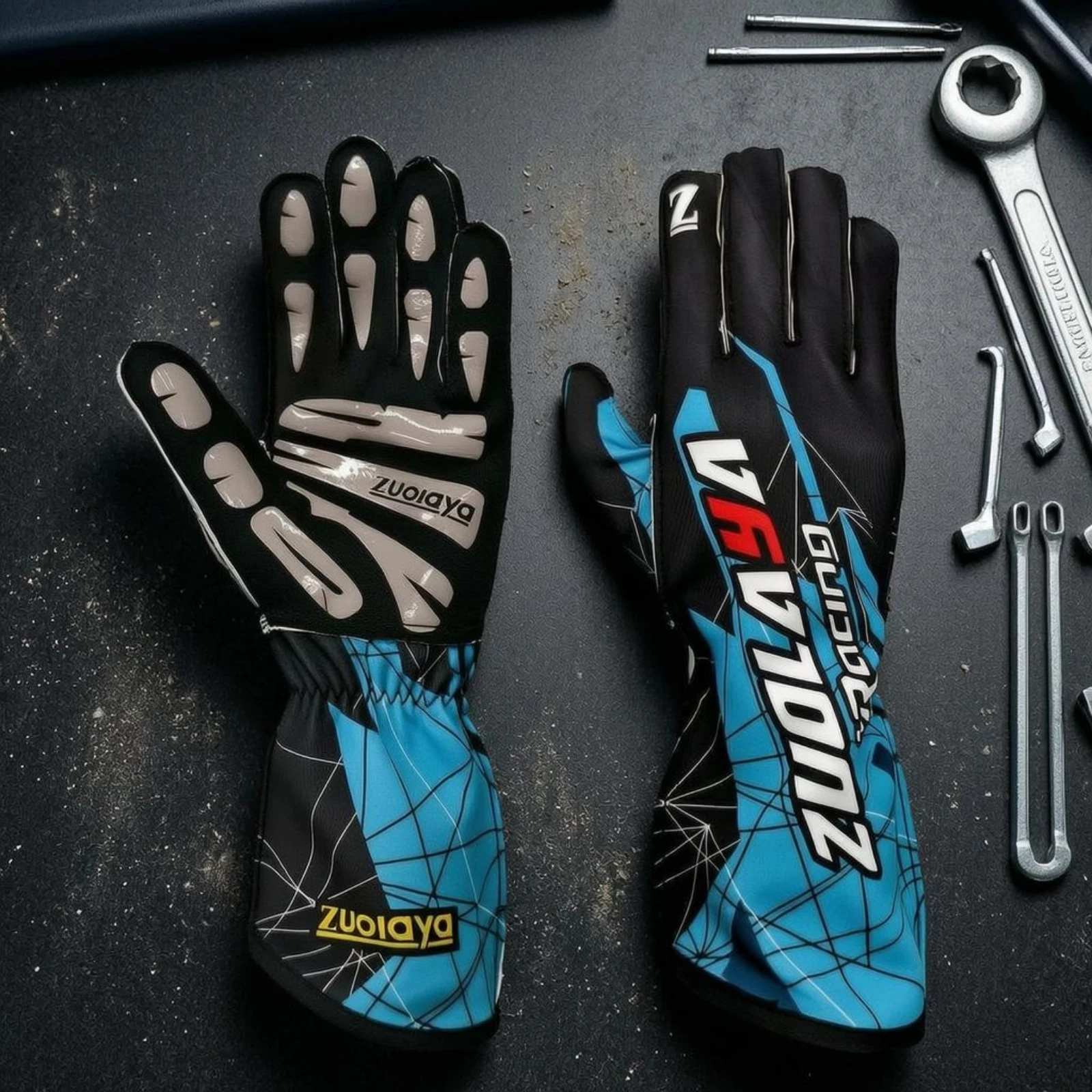 Sports Accessory Lightweight Outer-seam Racing Gloves Silicone Palm Grip Graphic Print Gear for Kart Drivers