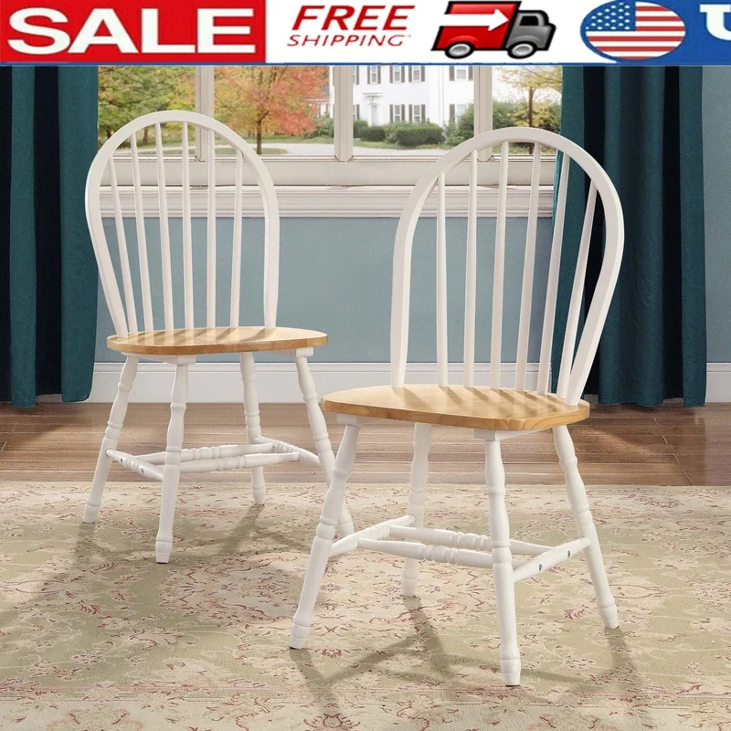 

Набор обеденных стульев Windsor из 2 кухонных стульев в стиле фермерского дома из массива дерева, прочные, для внутреннего сидения, простая сборка, элегантные