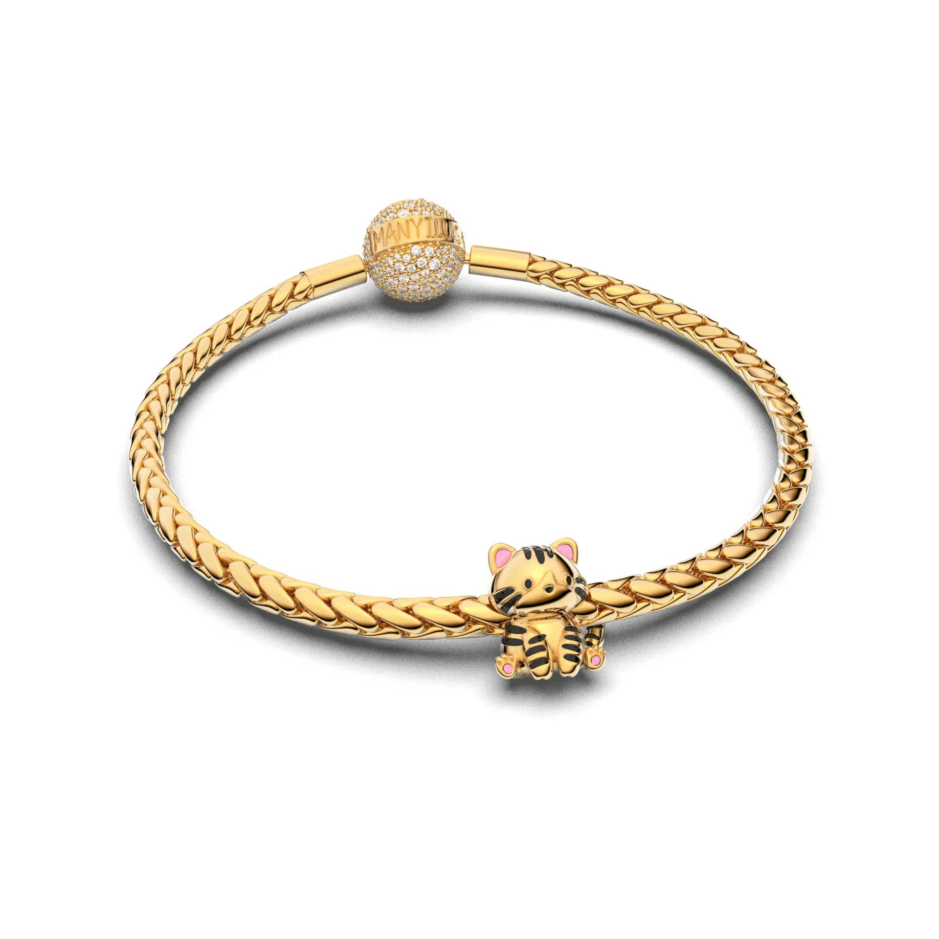 Manyilus Gold Plated 925 Sterling Silver Cute Tabby Cat Charm for Original Bracelet & Necklace Enamel Pet Jewelry Gift - view 3