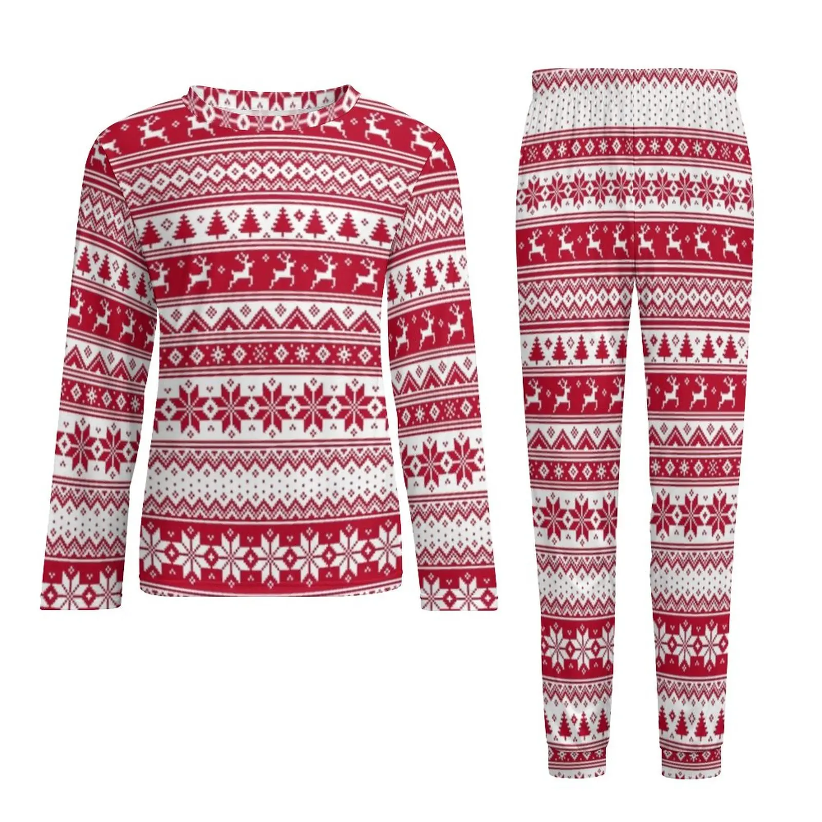 Nordic Christmas Pajamas Daily Two Piece Vintage Print Kawaii Pajama Sets Male Long-Sleeve Casual Graphic Nightwear 3XL 4XL 5XL