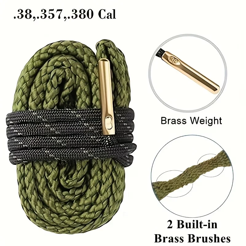 Gun Cleaning Snake Kit for 9mm,.380,.357,.38 Caliber with Reinforced PA Nylon Bore Brushes, Reusable and Easy Clean Rope Cleaner