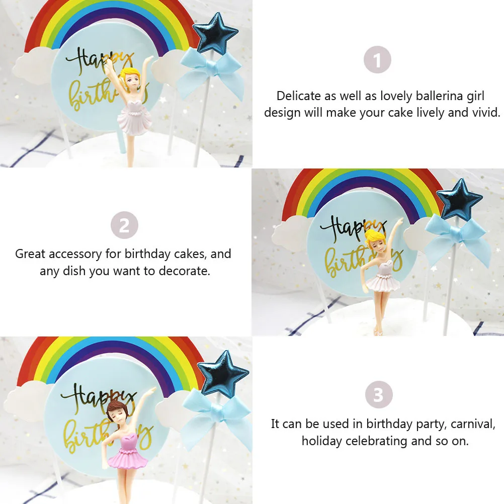 

4pcs Cake Topper Ballerina Crafts Birthday Party Supplies Cake Decoration Birthday Baking Decor Dessert Ornament Desktop Layout