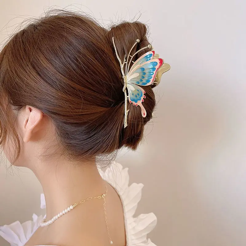 Vintage Painted Butterfly Women Hair Claws Luxury Hair Clips for Girl Crab Clamp Large Size Barrette Headwear Hair Accessories