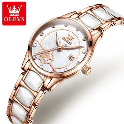 OLEVS 3606 Women's Watch Luxury Quartz Japanese Movement Watch Exquisite Rose Waterproof dial Elegant Ceramic Women's Watch