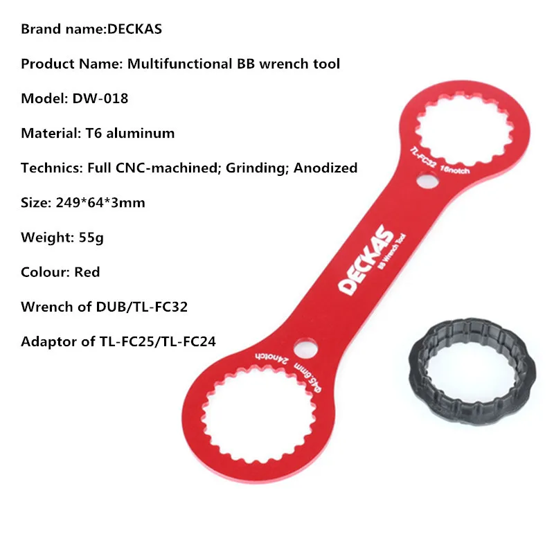 DECKAS Multifunction BB Wrench Tool DW-018 249*64*3mm Red DUB/TL-FC32 Adapter Of TL-FC25/TL-FC24 BB Bottom Bracket Repair Tool