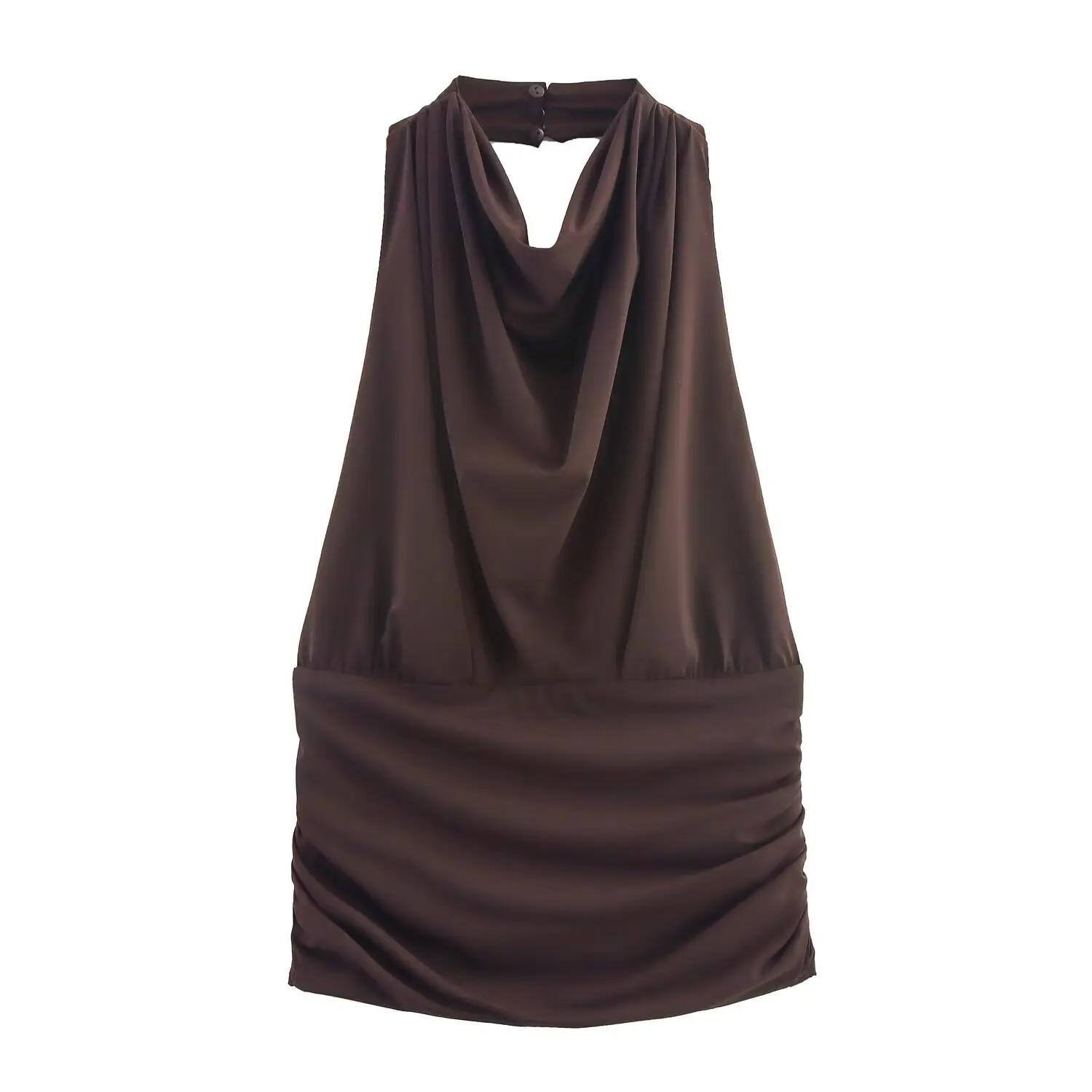 

BSK&TRAF2025 women's summer new casual fashion hot girl outfit sleeveless halter neck short pleated vest top
