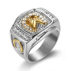 7 -13 size Animal Horse Titanium Steel Gold Silver Color Clear CZ Men Ring Wedding Jewelry Punk Rock Male Biker Band Hip Hop