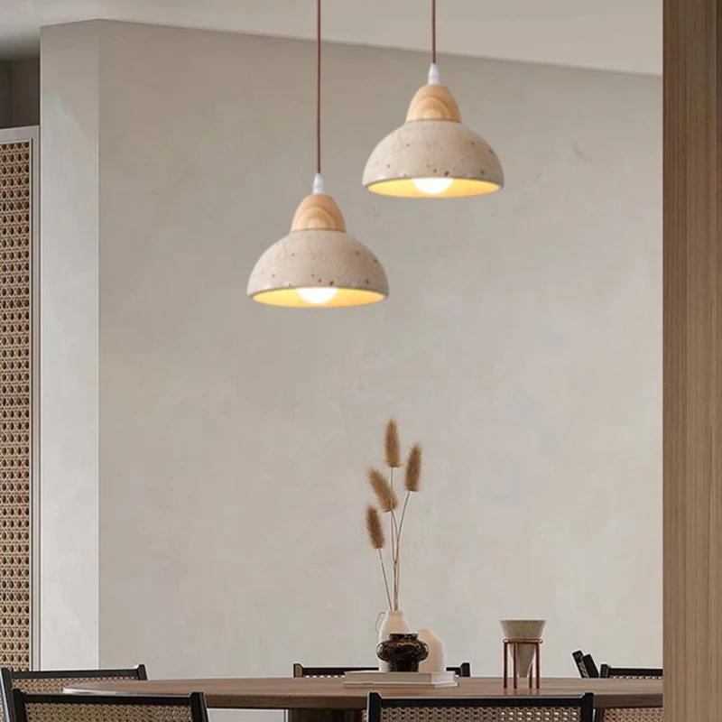 

2025 Japanese Vintage Stone Wood LED Decor Pendant Light Home Dinning Room Villa Bedroom Foyer Lighting Fixtures