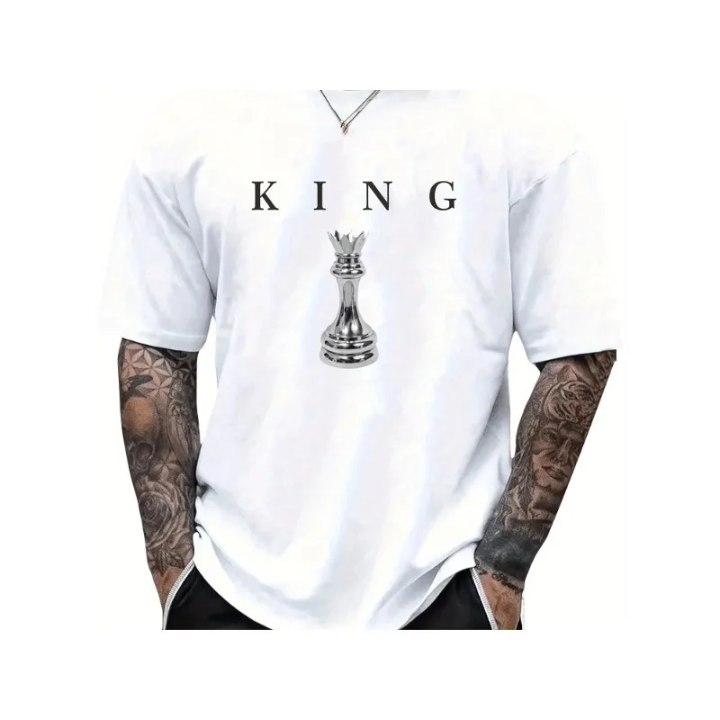 THE KING Men's Chess T-Shirt with Chess Piece Print (King, Queen, Rook Pawn) Tee