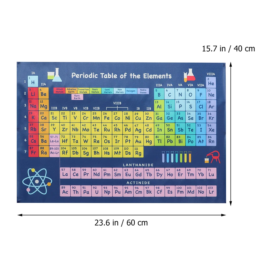 Pôster de sala de aula de química, mesa periódica química, decoração científica, parede, pano de seda, cartazes para educação