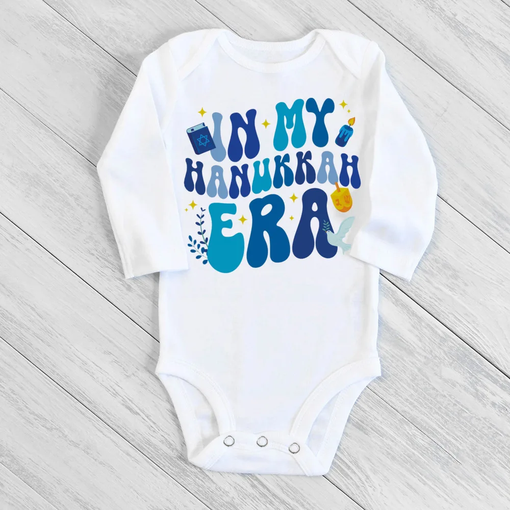 Happy Hanukkah Rainbow Printed Baby Bodysuit Chanukah Newborn Outfit Jewish Holiday Infant Clothes Toddler Long Sleeve Romper