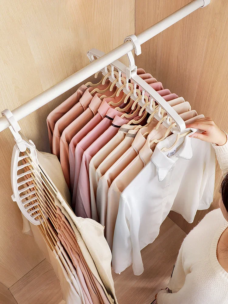 5 Stück, 9-fach faltbare Kleiderbügel aus Kunststoff, robust, platzsparend, ideal als Organizer für den Kleiderschrank zu Hause. – Detail 14