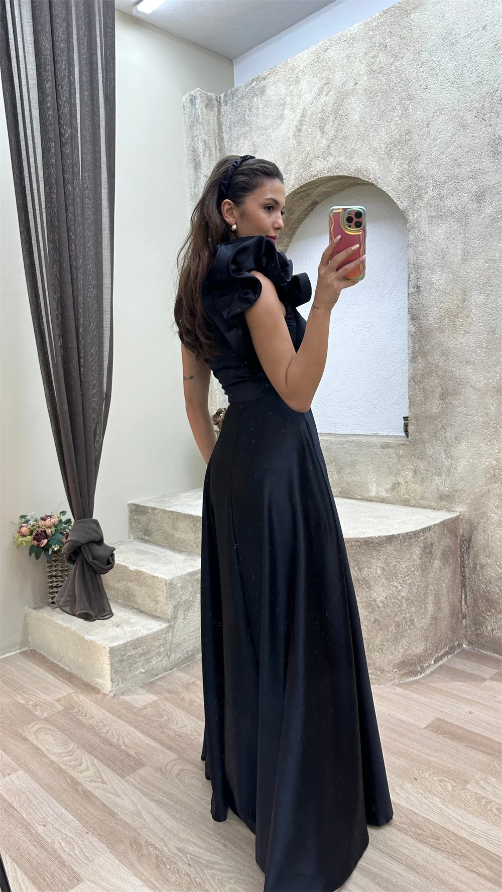 Vestidos de noite em forma de A com bolsos, bainha enrolada à mão, um ombro, vestido azul de baile, elegante vestido de casamento